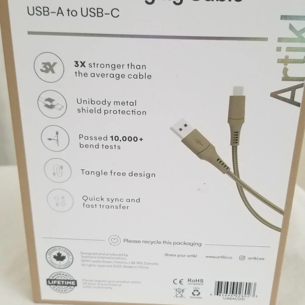 Artikl Charge & Sync Braided Charging Cable 6f USB-A to UBC-C 3X Color Peach